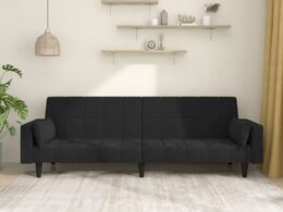 vidaXL 2-Seater Sofa Bed with Two Pillows Black Velvet