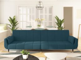 vidaXL 2-Seater Sofa Bed with Two Pillows Blue Velvet