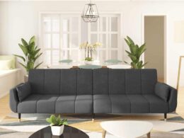 vidaXL 2-Seater Sofa Bed with Two Pillows Dark Gray Velvet