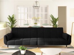 vidaXL 2-Seater Sofa Bed with Two Pillows Black Velvet