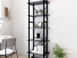 vidaXL 5-Tier Book Cabinet Gray 23.6"x11.8"x68.9" Engineered Wood