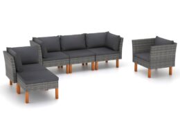 vidaXL 6 Piece Patio Lounge Set Poly Rattan and Eucalyptus Wood Gray