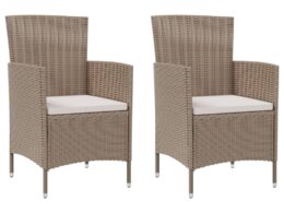 vidaXL Patio Chairs with Cushions 2 pcs Poly Rattan Beige
