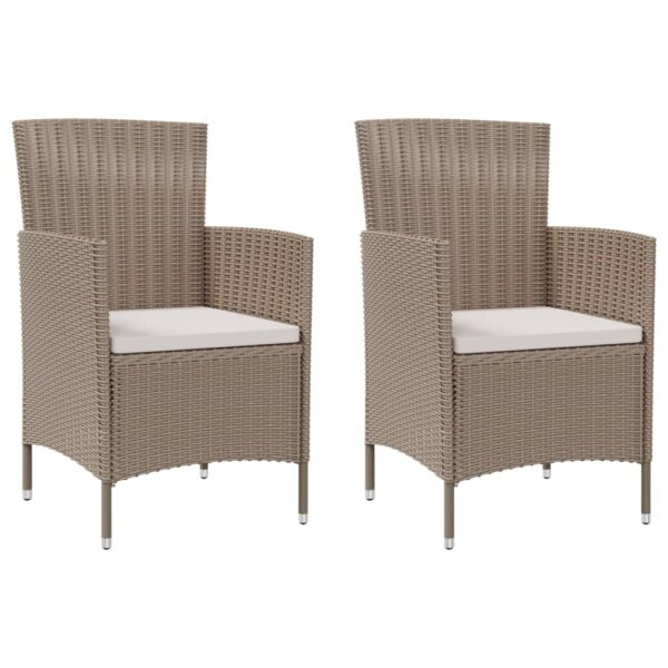 vidaXL Patio Chairs with Cushions 2 pcs Poly Rattan Beige