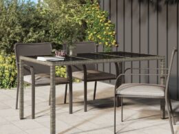 vidaXL Patio Table 59.1"x35.4"x29.5" Tempered Glass and Poly Rattan Gray