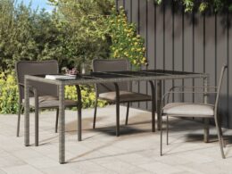 vidaXL Patio Table Gray 74.8"x35.4"x29.5" Tempered Glass and Poly Rattan