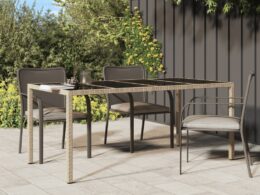 vidaXL Patio Table Beige 74.8"x35.4"x29.5" Tempered Glass and Poly Rattan
