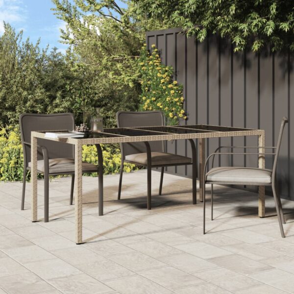 vidaXL Patio Table Beige 74.8"x35.4"x29.5" Tempered Glass and Poly Rattan