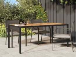 vidaXL Patio Table 74.8"x35.4"x29.5" Poly Rattan and Acacia Wood Black