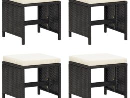 vidaXL Patio Stools 4 pcs with Cushions Poly Rattan Black