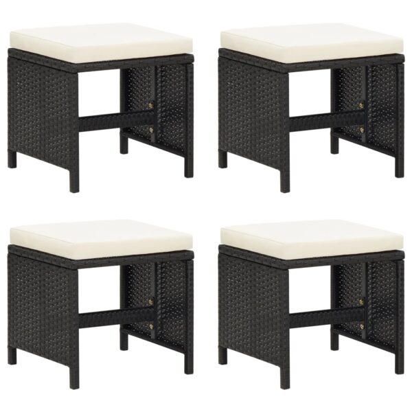 vidaXL Patio Stools 4 pcs with Cushions Poly Rattan Black
