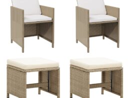 vidaXL Patio Chairs with Stools 2 pcs Poly Rattan Beige