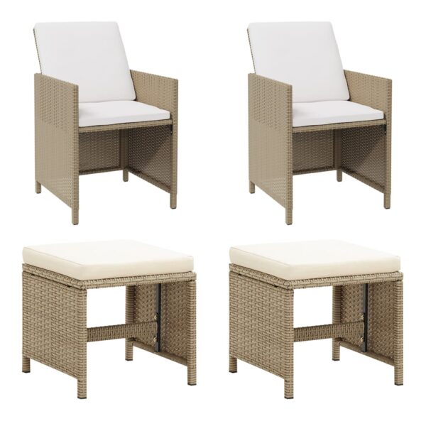 vidaXL Patio Chairs with Stools 2 pcs Poly Rattan Beige