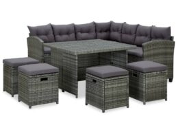 vidaXL 6 Piece Patio Lounge Set with Cushions Poly Rattan Gray