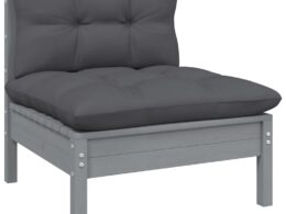 vidaXL Patio Middle Sofa with Anthracite Cushions Gray Solid Pinewood