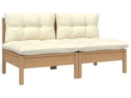 vidaXL 2-Seater Patio Sofa with Cream Cushions Solid Pinewood