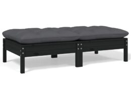 vidaXL 2-Seater Patio Sofa with Cushions Black Solid Pinewood