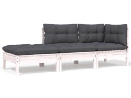 vidaXL 3 Piece Patio Lounge Set with Cushions White Solid Pinewood