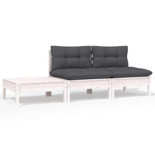 vidaXL 3 Piece Patio Lounge Set with Cushions White Solid Pinewood