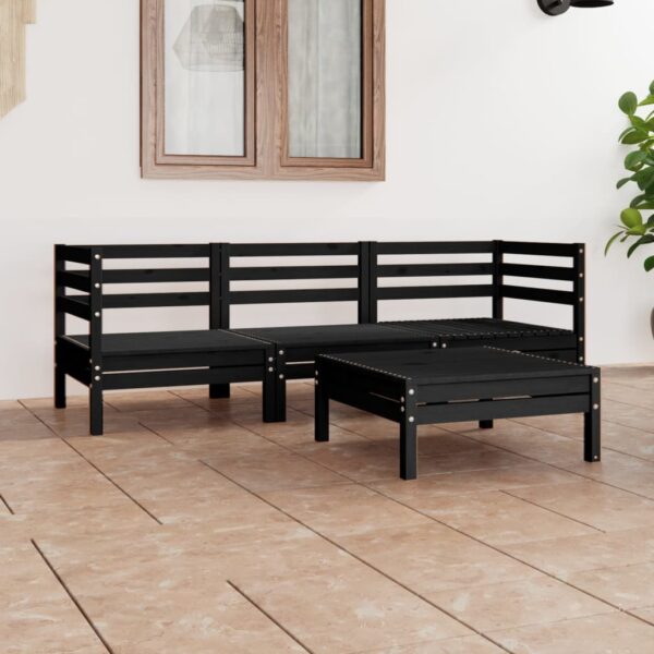 vidaXL 4 Piece Patio Lounge Set Black Solid Pinewood