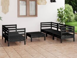 vidaXL 6 Piece Patio Lounge Set Black Solid Pinewood