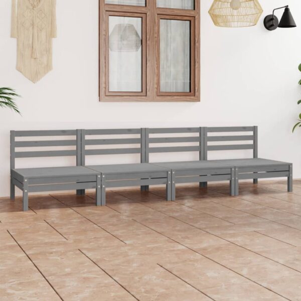 vidaXL 4 Piece Patio Lounge Set Gray Solid Pinewood