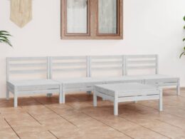 vidaXL 5 Piece Patio Lounge Set White Solid Pinewood