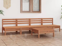 vidaXL 5 Piece Patio Lounge Set Honey Brown Solid Pinewood