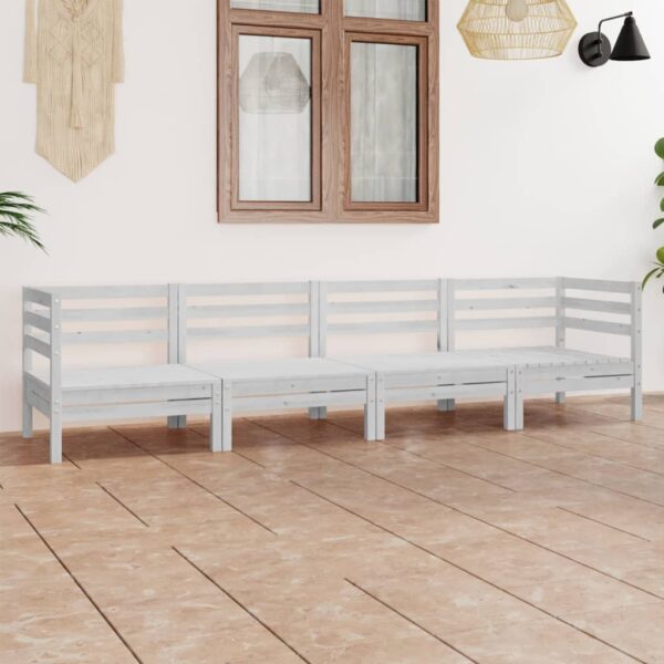 vidaXL 4 Piece Patio Lounge Set White Solid Pinewood