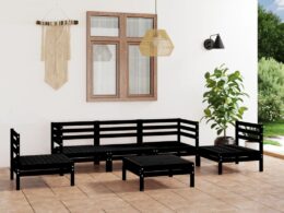 vidaXL 6 Piece Patio Lounge Set Black Solid Pinewood