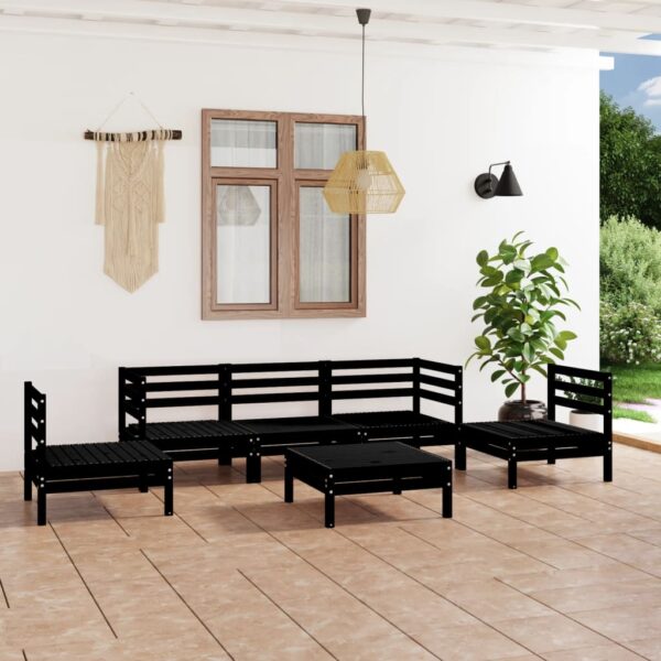 vidaXL 6 Piece Patio Lounge Set Black Solid Pinewood