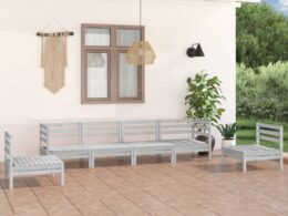 vidaXL 6 Piece Patio Lounge Set White Solid Pinewood