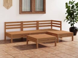 vidaXL 5 Piece Patio Lounge Set Solid Pinewood Honey Brown