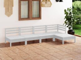 vidaXL 5 Piece Patio Lounge Set Solid Pinewood White