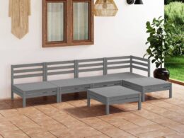vidaXL 6 Piece Patio Lounge Set Solid Pinewood Gray