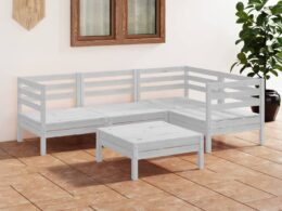 vidaXL 5 Piece Patio Lounge Set Solid Wood Pine White