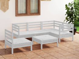 vidaXL 6 Piece Patio Lounge Set Solid Pinewood White