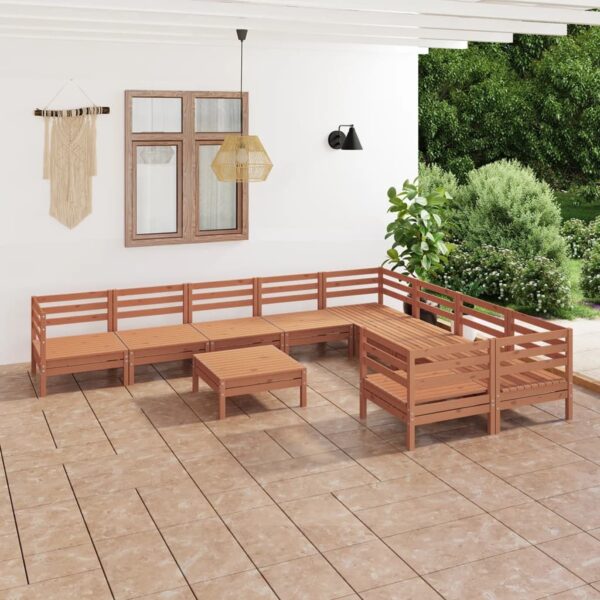 vidaXL 10 Piece Patio Lounge Set Honey Brown Solid Pinewood