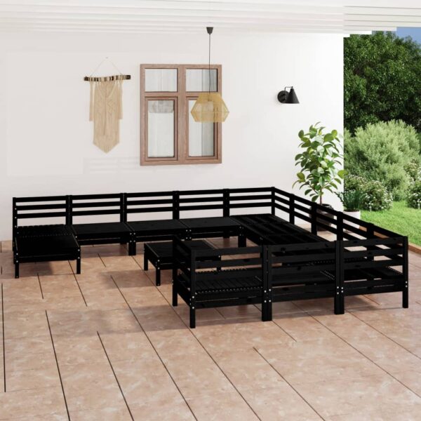 vidaXL 13 Piece Patio Lounge Set Black Solid Pinewood
