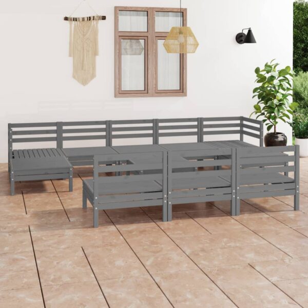 vidaXL 11 Piece Patio Lounge Set Gray Solid Pinewood