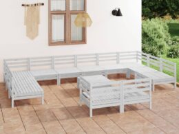 vidaXL 13 Piece Patio Lounge Set White Solid Pinewood