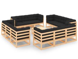 vidaXL 13 Piece Patio Lounge Set with Cushions Solid Pinewood