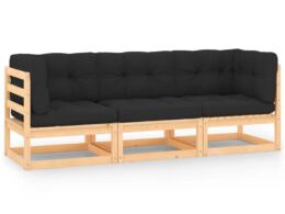 vidaXL 3 Piece Patio Lounge Set with Cushions Solid Pinewood