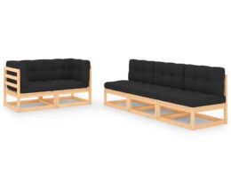 vidaXL 5 Piece Patio Lounge Set with Cushions Solid Pinewood