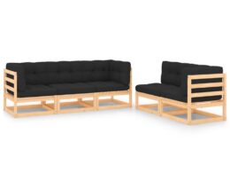 vidaXL 5 Piece Patio Lounge Set with Cushions Solid Pinewood