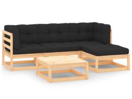 vidaXL 5 Piece Patio Lounge Set with Cushions Solid Pinewood