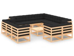 vidaXL 13 Piece Patio Lounge Set with Anthracite Cushions Pinewood