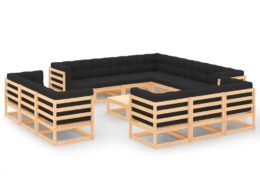 vidaXL 14 Piece Patio Lounge Set with Anthracite Cushions Pinewood