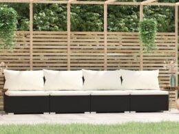 vidaXL 4 Seater Sofa with Cushions Black Poly Rattan