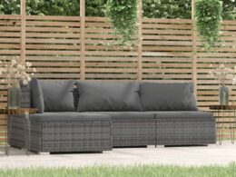 vidaXL 4 Piece Patio Lounge Set with Cushions Gray Poly Rattan